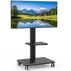 Rolling Floor TV Stand with Single Media Shelf, Height Adjustable Swivel Freestanding TV Mount with 2'' Nylon Casters, Wood Base for 32-75 Inch TVs up to 110lbs Max VESA600×400mm Rolling Floor TV Stand with Single Media Shelf, Height Adjustable Swivel Freestanding TV Mount with 2'' Nylon Casters, Wood Base for 32-75 Inch TVs up to 110lbs Max VESA600×400mm