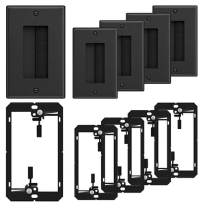 Brush Wall Plate with Low Voltage Mounting Bracket, Black, 5 pack Cable Pass Through Insert for Wires, Single Gang Cable Access Strap, Wall Socket for HDTV, Home Theater Systems Brush Wall Plate with Low Voltage Mounting Bracket, Black, 5 pack Cable Pass Through Insert for Wires, Single Gang Cable Access Strap, Wall Socket for HDTV, Home Theater Systems