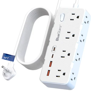 6 Ft Extension Cord Surge Protector Power Strip, Flat Plug with 8 AC Outlets & 4 USB Ports (2 USB C, 1 PD 20W Fast Charging), 1050 Joules, 1875W/13A, ETL Listed, Wall Mount for Home Office Dorm 6 Ft Extension Cord Surge Protector Power Strip, Flat Plug with 8 AC Outlets & 4 USB Ports (2 USB C, 1 PD 20W Fast Charging), 1050 Joules, 1875W/13A, ETL Listed, Wall Mount for Home Office Dorm