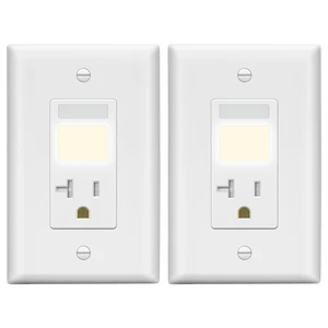 20A Outlet, LED, Motion Sensor, PIR Guide Light Receptacle, 2-Pack Matte White, Adjustable Time Delay, Tamper-Resistant, Wall Plate Included, UL Listed, Thermoplastic, Daylight Sensor 20A Outlet, LED, Motion Sensor, PIR Guide Light Receptacle, 2-Pack Matte White, Adjustable Time Delay, Tamper-Resistant, Wall Plate Included, UL Listed, Thermoplastic, Daylight Sensor