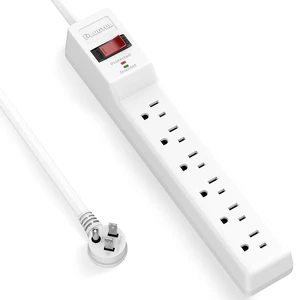 Power Strip Surge Protector 6FT 6 Outlets, 980 Joules, Flat Plug Extension Cord with Multiple Outlets, ETL Listed, 14AWG Heavy Duty, Wall Mountable, White Power Strip Surge Protector 6FT 6 Outlets, 980 Joules, Flat Plug Extension Cord with Multiple Outlets, ETL Listed, 14AWG Heavy Duty, Wall Mountable, White