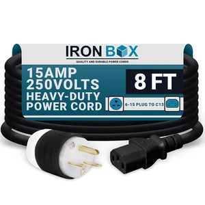 IronBox Electric NEMA 6-15 Plug to C13 Connector Power Cords - 15A/250V - 14/3 AWG - Power Supply Replacement Cable - UL Listed Heavy Duty Cord for Monitor, Computer, TV & More (8 ft, Build) IronBox Electric NEMA 6-15 Plug to C13 Connector Power Cords - 15A/250V - 14/3 AWG - Power Supply Replacement Cable - UL Listed Heavy Duty Cord for Monitor, Computer, TV & More (8 ft, Build)
