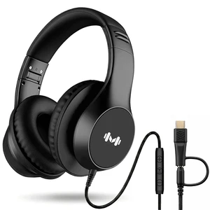 Wired Over-Ear Headphones, Mic, 3.5mm Jack, USB-C Adapter, Black Foldable over-ear headphones with soft cushions, inline mic, 3.5mm jack, and USB-C adapter for school, office, and travel Wired Over-Ear Headphones, Mic, 3.5mm Jack, USB-C Adapter, Black Foldable over-ear headphones with soft cushions, inline mic, 3.5mm jack, and USB-C adapter for school, office, and travel