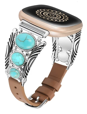 Leather Band Compatible with Fitbit Versa 4/Versa 3/Sense 2/Sense Band Women, Western Turquoise Boho Vintage Cowboy Retro Jewelry Adjustable Slim Replacement Wristband Strap for Versa 4/ Sense Leather Band Compatible with Fitbit Versa 4/Versa 3/Sense 2/Sense Band Women, Western Turquoise Boho Vintage Cowboy Retro Jewelry Adjustable Slim Replacement Wristband Strap for Versa 4/ Sense