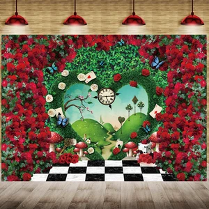 Wonderland Backdrop for Photography 8x6FT Red Rose Wonderland Tea Party Decorations Green Leaf Fairy Tale Background Kids Baby Shower Newborn Portrait Photo Props Wonderland Backdrop for Photography 8x6FT Red Rose Wonderland Tea Party Decorations Green Leaf Fairy Tale Background Kids Baby Shower Newborn Portrait Photo Props