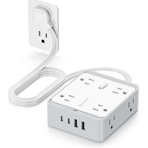 5 FT Flat Plug Power Strip, 8 AC Outlets and 4 USB Ports (2 USB-A, 2 USB-C), 950J Surge Protector, Wall-Mount Extension Cord for Home Office 5 FT Flat Plug Power Strip, 8 AC Outlets and 4 USB Ports (2 USB-A, 2 USB-C), 950J Surge Protector, Wall-Mount Extension Cord for Home Office