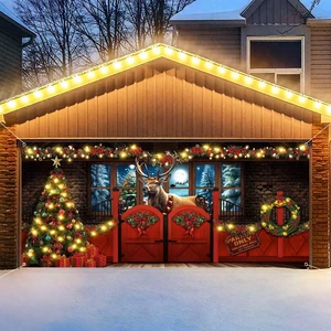 7x16 ft Christmas Garage Door Cover, Reindeer Banner Party Decor Bow Garland Backdrop, Winter Moon Forest Scene, Gift Box Trees Visual, Waterproof for House Wall, Holiday Atmosphere 7x16 ft Christmas Garage Door Cover, Reindeer Banner Party Decor Bow Garland Backdrop, Winter Moon Forest Scene, Gift Box Trees Visual, Waterproof for House Wall, Holiday Atmosphere