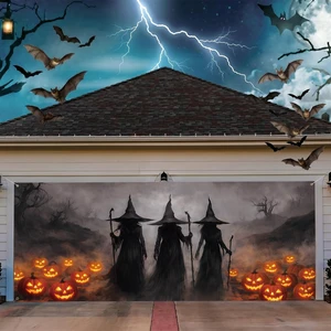 7x16 ft Witch Halloween Garage Door Cover Banner with Pumpkins Large Backdrop for Wall Yard Party Decor, Waterproof Outdoor Use, Spooky Silhouettes Glowing Jack-o-lanterns Scene 7x16 ft Witch Halloween Garage Door Cover Banner with Pumpkins Large Backdrop for Wall Yard Party Decor, Waterproof Outdoor Use, Spooky Silhouettes Glowing Jack-o-lanterns Scene