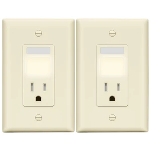 15A Outlet, LED, Motion Sensor, PIR Guide Light Receptacle, 2-Pack Adjustable Time Delay, Tamper-Resistant, Matte Light Almond, Wall Plate Included, UL Listed, Thermoplastic, Daylight Sensor 15A Outlet, LED, Motion Sensor, PIR Guide Light Receptacle, 2-Pack Adjustable Time Delay, Tamper-Resistant, Matte Light Almond, Wall Plate Included, UL Listed, Thermoplastic, Daylight Sensor