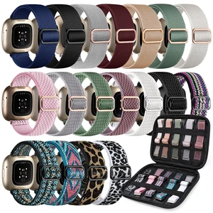 Elastic Bands &Storage Case for Fitbit Versa 3/4,Sense1/ 2 Adjustable Stretchy Nylon Wristband,Sport Replacement Strap for Women Men Elastic Bands &Storage Case for Fitbit Versa 3/4,Sense1/ 2 Adjustable Stretchy Nylon Wristband,Sport Replacement Strap for Women Men