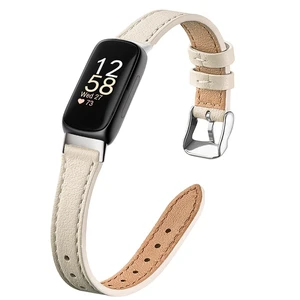 Slim Leather Band Compatible with Fitbit Inspire 3 Bands,Beige/Silver Top Grain Genuine Leather,Strap,Thin,Wristband,for Fitbit Inspire 3,Women Slim Leather Band Compatible with Fitbit Inspire 3 Bands,Beige/Silver Top Grain Genuine Leather,Strap,Thin,Wristband,for Fitbit Inspire 3,Women