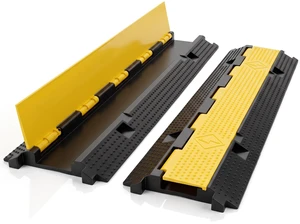 Durable 40 Cable Protector Ramp - Supports 33,000lbs, Three-Channel Heavy Duty Cord Cover with Interlocking System & Flip-Open Lid for Safe Concealment of Cords, Hoses & Wires Indoors/Outdoors Durable 40 Cable Protector Ramp - Supports 33,000lbs, Three-Channel Heavy Duty Cord Cover with Interlocking System & Flip-Open Lid for Safe Concealment of Cords, Hoses & Wires Indoors/Outdoors