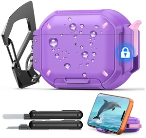 for AirPods Pro 3 Case Cover with Lock, Waterproof, Purple Secure Lock, IP68 Waterproof, MilitaryGrade Shockproof, Keychain, Phone Stand, Cleaner Kit for AirPods Pro 3 Case Cover with Lock, Waterproof, Purple Secure Lock, IP68 Waterproof, MilitaryGrade Shockproof, Keychain, Phone Stand, Cleaner Kit