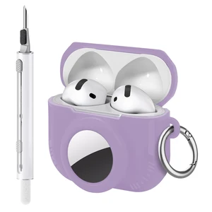 2 in 1 Case for AirPods 4 and AirTag (Purple) Soft Silicone Protective Case Cover for AirPods 4th Generation with Cleaning Kit & Carabiner 2 in 1 Case for AirPods 4 and AirTag (Purple) Soft Silicone Protective Case Cover for AirPods 4th Generation with Cleaning Kit & Carabiner