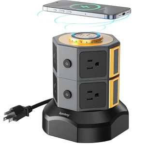 8 AC 15W Wireless Charger Power Strip Tower, 13A, 1050J, Gold Surge Protector Tower, Charging Station with 8 AC Outlets & 6 USB Ports (2 USB C), 6.5ft Extension Cord for Home Office Dorm 8 AC 15W Wireless Charger Power Strip Tower, 13A, 1050J, Gold Surge Protector Tower, Charging Station with 8 AC Outlets & 6 USB Ports (2 USB C), 6.5ft Extension Cord for Home Office Dorm