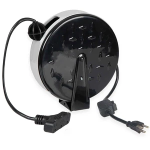 Extension Cord Reel, 30 Ft, 3 Outlets w/Breaker - Black 16/3 Cable, Retractable Reel, 3 Grounded Outlets, Circuit Breaker, Black - For Garage, Shop & Job Sites Extension Cord Reel, 30 Ft, 3 Outlets w/Breaker - Black 16/3 Cable, Retractable Reel, 3 Grounded Outlets, Circuit Breaker, Black - For Garage, Shop & Job Sites