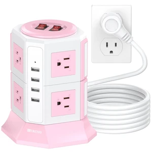Pink Tower Power Strip with 8 AC Outlets and 4 USB Ports, 1050J Overload Protection, 16AWG 10 Ft Flat Plug Extension Cord, Space Saving Vertical Design for Home Office and Dorm Room Pink Tower Power Strip with 8 AC Outlets and 4 USB Ports, 1050J Overload Protection, 16AWG 10 Ft Flat Plug Extension Cord, Space Saving Vertical Design for Home Office and Dorm Room
