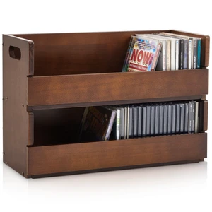 2-Tier Wooden CD Storage Holder, Classic Brown CD Display Shelf Rack with Carrying Handles, CDs Organizer for DVDs, Movie Cases and Cassette Tapes, Holds up to 72 CDs 2-Tier Wooden CD Storage Holder, Classic Brown CD Display Shelf Rack with Carrying Handles, CDs Organizer for DVDs, Movie Cases and Cassette Tapes, Holds up to 72 CDs