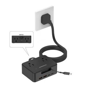 Power Strip with Retractable USB C Cable, 4 AC 4 USB, Black PD20W Fast Charge, 750°C Fire Resistant & Double Pole Safety Switch, 5FT Flat Plug Extension Cord for Home Office Dorm Travel Power Strip with Retractable USB C Cable, 4 AC 4 USB, Black PD20W Fast Charge, 750°C Fire Resistant & Double Pole Safety Switch, 5FT Flat Plug Extension Cord for Home Office Dorm Travel