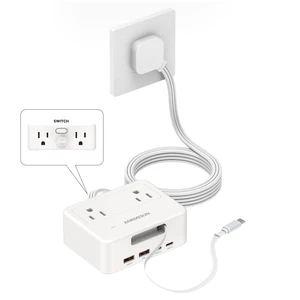 Power Strip with Retractable USB C Cable, 4 AC 4 USB White PD20W Fast Charge, 750°C Fire Resistant & Double Pole Safety Switch, 5FT Flat Plug Extension Cord for Home Office Dorm Travel Power Strip with Retractable USB C Cable, 4 AC 4 USB White PD20W Fast Charge, 750°C Fire Resistant & Double Pole Safety Switch, 5FT Flat Plug Extension Cord for Home Office Dorm Travel