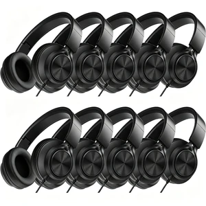 Classroom Headphones for Schools 10-Pack, Bulk Wired 3.5mm Jack Built-in Microphone, Foldable & Adjustable, Tangle-Free Cable, For Chromebook Laptop Computer, Made for Students, Black Classroom Headphones for Schools 10-Pack, Bulk Wired 3.5mm Jack Built-in Microphone, Foldable & Adjustable, Tangle-Free Cable, For Chromebook Laptop Computer, Made for Students, Black