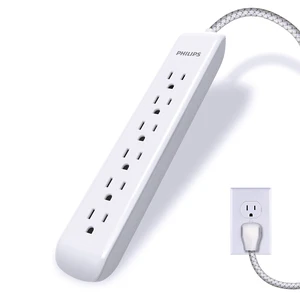 Surge Protector Power Strip, 10 Ft Long Braided Extension Cord 6 Outlet Extender, 1080 Joules, Flat Plug, Wall Mount, Home Office Dorm Essentials, ETL Safety Listed, White, SPC3064WG/37 Surge Protector Power Strip, 10 Ft Long Braided Extension Cord 6 Outlet Extender, 1080 Joules, Flat Plug, Wall Mount, Home Office Dorm Essentials, ETL Safety Listed, White, SPC3064WG/37