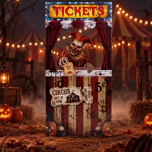 Circus Halloween Decorations Creepy Clown Carnival Ticket Booth Photo Prop Cardboard Circus Ticket Booth Stand with a 7 Liter Water Weight Bag (No Water), Photo Prop Decorative Sign for Party Circus Halloween Decorations Creepy Clown Carnival Ticket Booth Photo Prop Cardboard Circus Ticket Booth Stand with a 7 Liter Water Weight Bag (No Water), Photo Prop Decorative Sign for Party