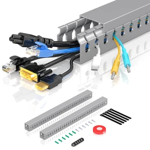 Open Slot Wire Duct Kit, 31.4"(2 x 15.7) Server Rack Cable Management, Cable Management Raceway for Hide Network HDMI VGA Cable, Wiring Raceway Cable Duct, Desk Wire Channel, 2 Pack, Grey Open Slot Wire Duct Kit, 31.4"(2 x 15.7) Server Rack Cable Management, Cable Management Raceway for Hide Network HDMI VGA Cable, Wiring Raceway Cable Duct, Desk Wire Channel, 2 Pack, Grey