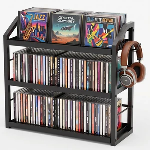 3-Tier CD Holder, Sturdy Steel CD Storage Rack for Display, Holds 125 CDs Versatile CD Organizer with Top Display Shelf, Reversible Trays, Headphone Hook for Home Office Gaming Room Kitchen Counter 3-Tier CD Holder, Sturdy Steel CD Storage Rack for Display, Holds 125 CDs Versatile CD Organizer with Top Display Shelf, Reversible Trays, Headphone Hook for Home Office Gaming Room Kitchen Counter