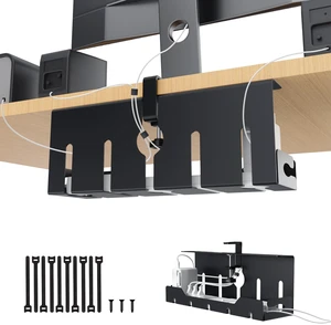 Under Desk Cable Management Tray 16 in, Cable Organizer Tray, Black Open Frame Cable Raceways, No Drill Clamp/Screw Mount, Metal Cable Hider, Power Cord Management for Home, Office, Studio Under Desk Cable Management Tray 16 in, Cable Organizer Tray, Black Open Frame Cable Raceways, No Drill Clamp/Screw Mount, Metal Cable Hider, Power Cord Management for Home, Office, Studio