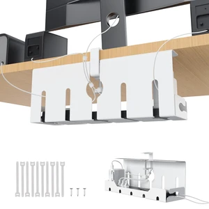 Under Desk Cable Management Tray 16 in, Cable Organizer Tray, White Open Frame Cable Raceways, No Drill Clamp/Screw Mount, Metal Cable Hider, Power Cord Management for Home, Office, Studio Under Desk Cable Management Tray 16 in, Cable Organizer Tray, White Open Frame Cable Raceways, No Drill Clamp/Screw Mount, Metal Cable Hider, Power Cord Management for Home, Office, Studio