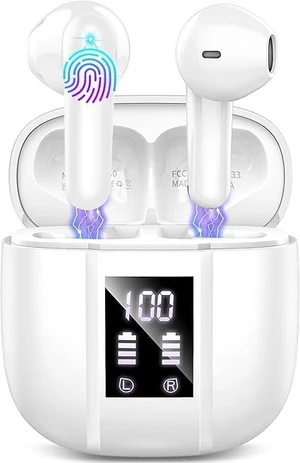 Wireless Earbuds 2026, Ear Buds LED Power Display Headphones Bass Stereo, Bluetooth Earbuds in-Ear Noise Cancelling Mic, Mini Case Sports Earphones,White Wireless Earbuds 2026, Ear Buds LED Power Display Headphones Bass Stereo, Bluetooth Earbuds in-Ear Noise Cancelling Mic, Mini Case Sports Earphones,White