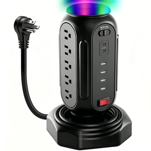 Power Tower with Retractable Cord, Surge Protector Tower with PD 30W USB-C (Single Port 30W/2 Ports 15W Each), 15 AC Outlets, 6.5ft Flat Plug, High-Power Fast Charging Station for Home and Office Power Tower with Retractable Cord, Surge Protector Tower with PD 30W USB-C (Single Port 30W/2 Ports 15W Each), 15 AC Outlets, 6.5ft Flat Plug, High-Power Fast Charging Station for Home and Office