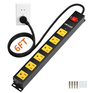 Power Strip 2700J Surge Protector, 6 Outlet Heavy Duty Power Strips with Flat Plug and 6FT Long Cord, Wall Mountable Metal Outlet Strip for Desk, Garage, Workbench and Kitchen Power Strip 2700J Surge Protector, 6 Outlet Heavy Duty Power Strips with Flat Plug and 6FT Long Cord, Wall Mountable Metal Outlet Strip for Desk, Garage, Workbench and Kitchen