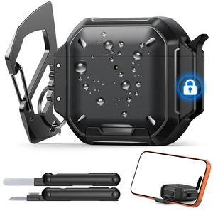 for AirPods 4 / AirPods 5 Case Cover with Lock, Waterproof, Black Secure Lock, IP68 Waterproof, MilitaryGrade Shockproof, Keychain, Phone Stand, Cleaner Kit for AirPods 4 / AirPods 5 Case Cover with Lock, Waterproof, Black Secure Lock, IP68 Waterproof, MilitaryGrade Shockproof, Keychain, Phone Stand, Cleaner Kit