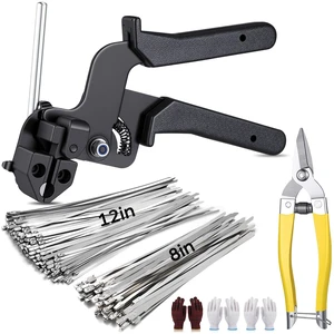 Stainless Steel Cable Tie Gun Kit, 200 Pcs Metal Zip Ties (100 Each of 8/11.8 Inch), Adjustable Fastening and Cutting Tools for Fence, Chain Link Fence, Pipe, Industrial Use Stainless Steel Cable Tie Gun Kit, 200 Pcs Metal Zip Ties (100 Each of 8/11.8 Inch), Adjustable Fastening and Cutting Tools for Fence, Chain Link Fence, Pipe, Industrial Use