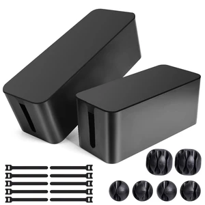 Cable Management Box, 2 Pack Cable Organizer for Surge Protector Cord Organizer Box with 17-Piece Cable Management Set, Power Strip Holder for Desks, Floors, Home & Office Cable Management Box, 2 Pack Cable Organizer for Surge Protector Cord Organizer Box with 17-Piece Cable Management Set, Power Strip Holder for Desks, Floors, Home & Office