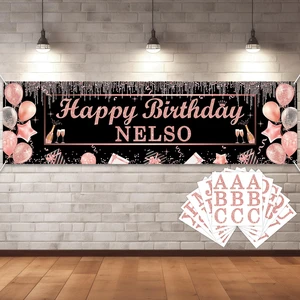 Personalized Birthday Banner Happy Birthday Party Decor Custom DIY Rose and Gold Black Birthdays Backdrop with Name Alphabet Letter Sticker Happy Birthdays Sign Party Supplies for Men Women Personalized Birthday Banner Happy Birthday Party Decor Custom DIY Rose and Gold Black Birthdays Backdrop with Name Alphabet Letter Sticker Happy Birthdays Sign Party Supplies for Men Women