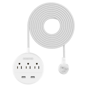 Braided Extension Cord 15 ft, Flat Plug Power Strip with USB, Compact Nightstand Desktop Charging Station with 3 Outlets 2 USB Ports, Wall Mount for Dorm Nightstand Desk, White Braided Extension Cord 15 ft, Flat Plug Power Strip with USB, Compact Nightstand Desktop Charging Station with 3 Outlets 2 USB Ports, Wall Mount for Dorm Nightstand Desk, White
