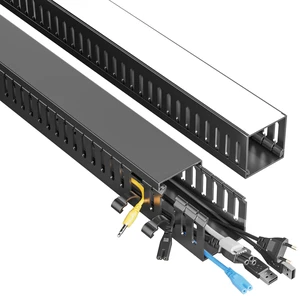 2 Pack Cable Management, 31in X-Large PVC Under Desk Cable Management, No-Drill Cord Hider Open Slot Wire Raceway for Computer/TVs/Networks, Cord Organizer Black 2 Pack Cable Management, 31in X-Large PVC Under Desk Cable Management, No-Drill Cord Hider Open Slot Wire Raceway for Computer/TVs/Networks, Cord Organizer Black