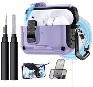 for AirPods Pro 3 Case Cover with Secure Lock & Phone Stand Compatible with MagSafe,Cleaner Kit & Keychain Included,Full Protection for Apple AirPods Pro 3rd Generation,Black Purple for AirPods Pro 3 Case Cover with Secure Lock & Phone Stand Compatible with MagSafe,Cleaner Kit & Keychain Included,Full Protection for Apple AirPods Pro 3rd Generation,Black Purple