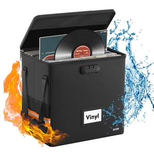 Fireproof Vinyl Record Storage Box,Holds 55 Albums, Black With Lock,Water Resistant, Collapsible, Carrying Case with Lid, Fit 7/12 inch Albums Fireproof Vinyl Record Storage Box,Holds 55 Albums, Black With Lock,Water Resistant, Collapsible, Carrying Case with Lid, Fit 7/12 inch Albums