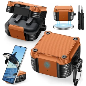 Lock Case for Samsung Galaxy Buds 4 Pro/Buds 4 Case (2026)(Orange) Rugged Carbon Fiber Cover with Phone Stand & Cleaning Kit & Carabiner, Compatible with MagSafe Lock Case for Samsung Galaxy Buds 4 Pro/Buds 4 Case (2026)(Orange) Rugged Carbon Fiber Cover with Phone Stand & Cleaning Kit & Carabiner, Compatible with MagSafe
