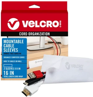 Mountable Cable Sleeve, White, 8 in, 2 Pack Organize And Route Cords On Walls, Desks And Entertainment Centers; Removable Adhesive Mounts Damage Free Mountable Cable Sleeve, White, 8 in, 2 Pack Organize And Route Cords On Walls, Desks And Entertainment Centers; Removable Adhesive Mounts Damage Free