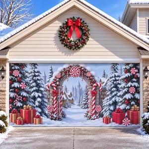 7x16 ft Candy Cane Christmas Garage Door Cover Winter Village Snow Banner Outdoor Large Polyester Backdrop for Double Garages Decor, Photos Parties, A Peppermint Swirl Arch, Snowy Village Gift Scene 7x16 ft Candy Cane Christmas Garage Door Cover Winter Village Snow Banner Outdoor Large Polyester Backdrop for Double Garages Decor, Photos Parties, A Peppermint Swirl Arch, Snowy Village Gift Scene