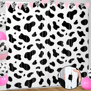 2 Pcs Cow Foil Fringe Curtains 3.3 x 6.6 Ft Farm Party Backdrop Black White Cow Farm Design for Birthday Cowgirl Rodeo Disco, Photo Booth Props, Metallic Foil Tinsel Streamers, Easy Setup 2 Pcs Cow Foil Fringe Curtains 3.3 x 6.6 Ft Farm Party Backdrop Black White Cow Farm Design for Birthday Cowgirl Rodeo Disco, Photo Booth Props, Metallic Foil Tinsel Streamers, Easy Setup