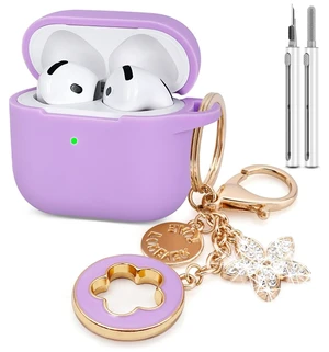 Airpods 4 Cases Silicone Protective Case for Airpod 4 with Bling Keychain for Apple AirPods 4th Generation Wireless Earbuds with Cleaner Kit (Light Purple) Airpods 4 Cases Silicone Protective Case for Airpod 4 with Bling Keychain for Apple AirPods 4th Generation Wireless Earbuds with Cleaner Kit (Light Purple)