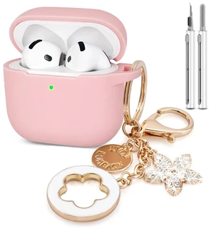 Airpods 4 Cases Silicone Protective Case for Airpod 4 with Bling Keychain for Apple AirPods 4th Generation Wireless Earbuds with Cleaner Kit (Pink) Airpods 4 Cases Silicone Protective Case for Airpod 4 with Bling Keychain for Apple AirPods 4th Generation Wireless Earbuds with Cleaner Kit (Pink)