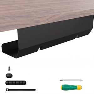 Under Desk Cable Management Tray (16.5 in, Metal, Black) Powder-coated steel C-shaped tray holds power strips and adapters with open cable access for desks and workstations Under Desk Cable Management Tray (16.5 in, Metal, Black) Powder-coated steel C-shaped tray holds power strips and adapters with open cable access for desks and workstations