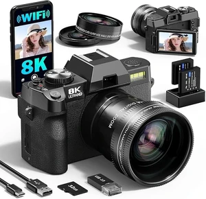 8K Digital Cameras for Photography with Dual-Lens, 64MP WiFi Vlogging Point and Shoot Camera Kit with 180° Flip Screen, 16X Zoom, 32GB Card, Portable Camera for Beginners, Teens, 2 Batteries 8K Digital Cameras for Photography with Dual-Lens, 64MP WiFi Vlogging Point and Shoot Camera Kit with 180° Flip Screen, 16X Zoom, 32GB Card, Portable Camera for Beginners, Teens, 2 Batteries